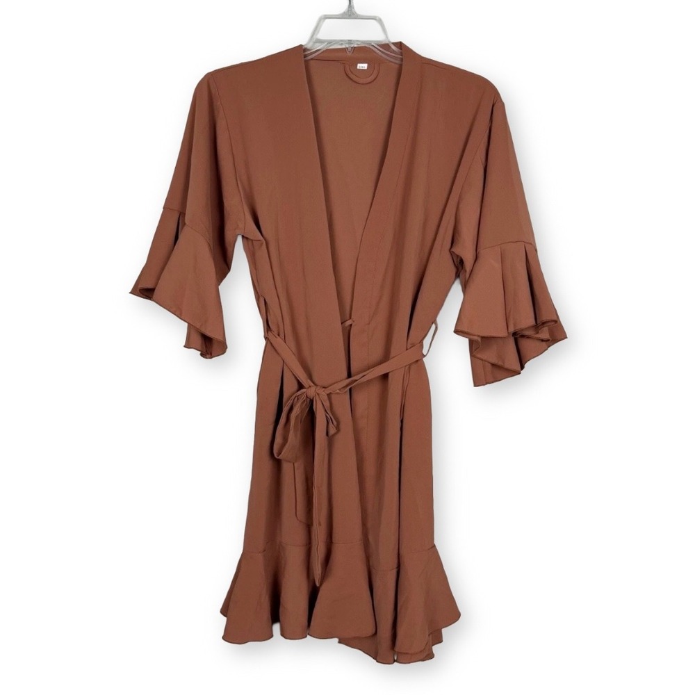 Unbranded Rust Terracotta Ruffle Sleeve Wrap Robe Cover Up S M L